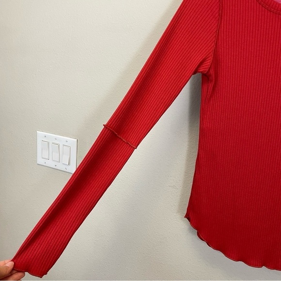 Culture Code Ribbed Long‎ Sleeve w/ Thumbholes Round Neck Tip Red Size M - Picture 3 of 10